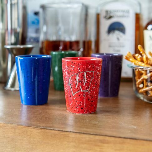 Rico Industries NCAA Wisconsin Badgers Standard 2oz Ceramic Shot Glass for Fans, Laser Engraved In Team Color Single Shot Glass in Kuwait