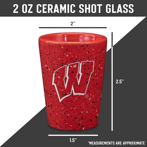 Rico Industries NCAA Wisconsin Badgers Standard 2oz Ceramic Shot Glass for Fans, Laser Engraved In Team Color Single Shot Glass in Kuwait