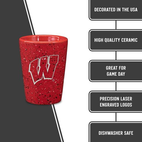 Rico Industries NCAA Wisconsin Badgers Standard 2oz Ceramic Shot Glass for Fans, Laser Engraved In Team Color Single Shot Glass in Kuwait