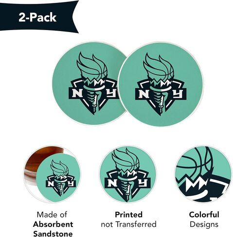 Desert Cactus New York Liberty Car Accessories WNBA Women's Basketball League Absorbent Sandstone Cup Coasters Licensed Product Set of 2 (Design A) in Kuwait