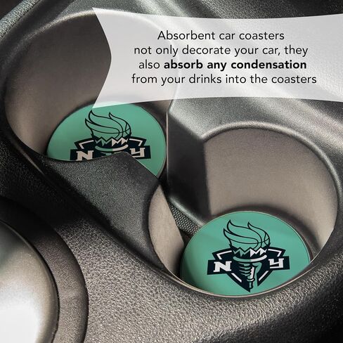Desert Cactus New York Liberty Car Accessories WNBA Women's Basketball League Absorbent Sandstone Cup Coasters Licensed Product Set of 2 (Design A) in Kuwait