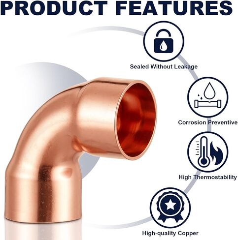 Yaocom 30 حزمة 1/2" C x C نحاس 90 درجة الكوع، تركيبات نحاسية نصف قطرها قصيرة شديدة التحمل خالية من الرصاص للسباكة السكنية والتجارية in Kuwait