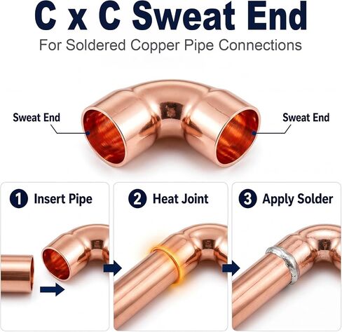 Yaocom 30 حزمة 1/2" C x C نحاس 90 درجة الكوع، تركيبات نحاسية نصف قطرها قصيرة شديدة التحمل خالية من الرصاص للسباكة السكنية والتجارية in Kuwait