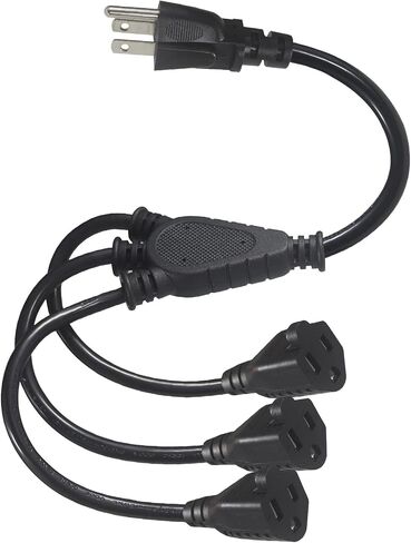سلك تمديد مقسم 3 منافذ - كابل تمديد مقسم الطاقة 3 شقوق 1 إلى 3 اتجاهات، 1FT 16AWG 13A/1625W، NEMA 5-15P إلى 3*NEMA 5-15R Y سلك تمديد على الطراز (أسود، عبوة واحدة) in Kuwait