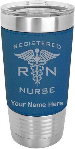 كوب LaserGram معزول بالفراغ سعة 20 أونصة، ممرضة مسجلة في RN، يتضمن نقشًا شخصيًا (جلد صناعي، أزرق) in Kuwait