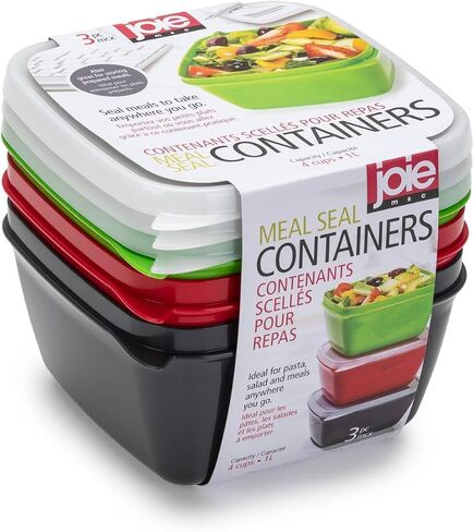 مجموعة حاويات Joie Meal Seal مكونة من 3 قطع - محكمة الغلق ومحمولة لإعداد وتخزين الوجبات أثناء التنقل، سعة 4 أكواب in Kuwait