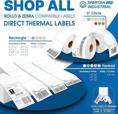 Spartan Industrial - ملصقات حرارية مباشرة قابلة للطي مقاس 4 × 6 بوصات (عدد 2000، مجموعتان) - ملصقات شحن بريدية قابلة للطباعة، تعريف الحزمة - متوافقة مع طابعات Zebra وRollo الحرارية in Kuwait