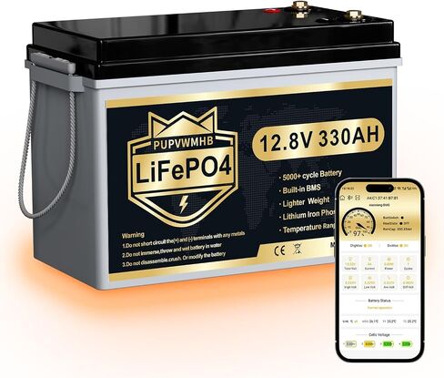 بطارية ليثيوم 12 فولت 300 أمبير في الساعة MINI LiFePO4، بطارية ليثيوم بلوتوث، 200 أمبير BMS، ما يصل إلى 15000 دورة، طاقة بحد أقصى 3840 وات في الساعة مع قطع درجة حرارة منخفضة، مثالية للمركبات الترفيهية والطاقة الشمسية ومحرك التصيد in Kuwait