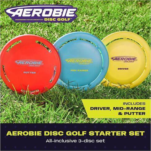 مجموعة Aerobie Disc Golf Starter Set 3 عبوات من الأقراص الطائرة للأعمار من 5 سنوات فما فوق | يحسن التنسيق بين اليد والعين ويحسن وقت رد الفعل أثناء اللعب؛ أنشطة وألعاب الترابط العائلي للأعمار من 5 سنوات فما فوق in Kuwait
