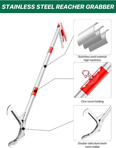 أداة Grabber Reacher، 50 بوصة قابلة للطي على شكل ثعبان | أداة إمساك طويلة جدًا لكبار السن للوصول إلى أداة شديدة التحمل ولاقط القمامة المعدات العلوية ملقط إطفاء الحريق ملقط ثعبان in Kuwait