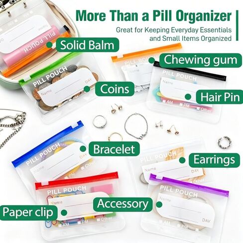 Waterproof Pill Organizer Set, Pill Pouch Organizer Binder, Waterproof Pill Pouch Set, Travel Medicine Organizers with 14 Color-Coded Pouches, Leakproof Reusable Zippered Storage Case(Green) in Kuwait