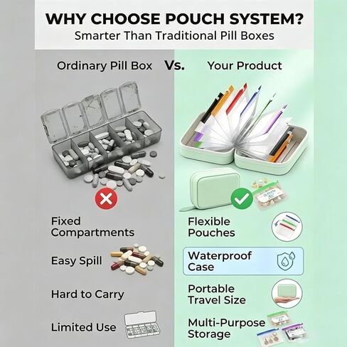 Waterproof Pill Organizer Set, Pill Pouch Organizer Binder, Waterproof Pill Pouch Set, Travel Medicine Organizers with 14 Color-Coded Pouches, Leakproof Reusable Zippered Storage Case(Green) in Kuwait