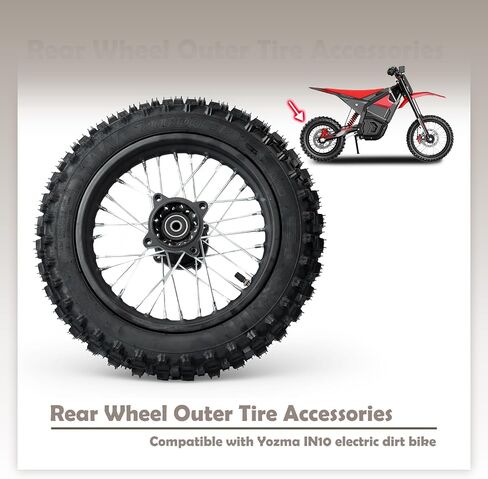 Rear Wheel Outer Tire Compatible with Yozma IN10 E-Bikes, 80/100-12 Rubber Metal Black Replacement Bicycle Motorcycle Parts Crack-Proof & Wear-Resistant in Kuwait