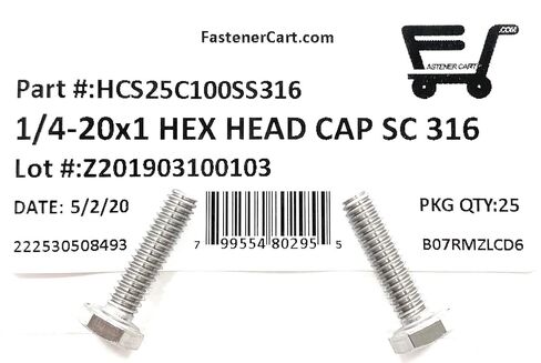 1/4-20x1 Stainless Steel Hex Cap Screws Hex Bolts 316 Marine Grade Stainless Steel (UNC) COARSE Thread - (25 pcs) in Kuwait