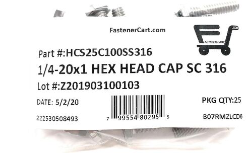 1/4-20x1 Stainless Steel Hex Cap Screws Hex Bolts 316 Marine Grade Stainless Steel (UNC) COARSE Thread - (25 pcs) in Kuwait