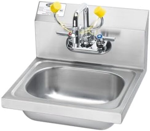 FSE 373-KR-HS-36 محطة حوض اليد وغسل العيون، حوض من الفولاذ المقاوم للصدأ مع صنبور مركزي 4 بوصة، ورذاذ خلفي 7-3/4 بوصة، ووعاء عميق 5 ​​بوصة، وصرف 1-1/2 بوصة، ودعامة حائط، 17-1/4 بوصة عرض × 15-1/4 بوصة عمق × 19-1/4 بوصة ارتفاع in Kuwait