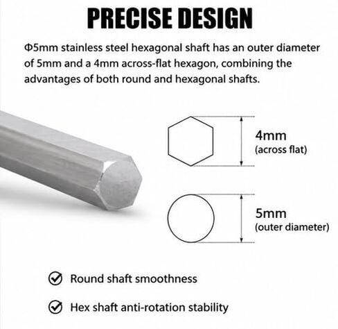 4102-0005-0400 4 قطع عمود سداسي 5 مم من الفولاذ المقاوم للصدأ عالي الصلابة عمود خطي سداسي مقاوم للاهتراء ومضاد للانزلاق ملحقات عمود المحرك للروبوتات الذكية، أجزاء الحركة الخطية in Kuwait