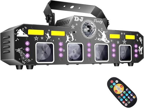 إضاءة حفلات دي جي 7 في 1 مع 129 تأثير إضاءة ديناميكي، ضوء غسيل RGB+UV، كرة ديسكو، ستروب ذهبي، صوت نشط، جهاز تحكم عن بعد وDMX512، إضاءة حفلات احترافية للمنزل، البار، النادي، المسرح in Kuwait
