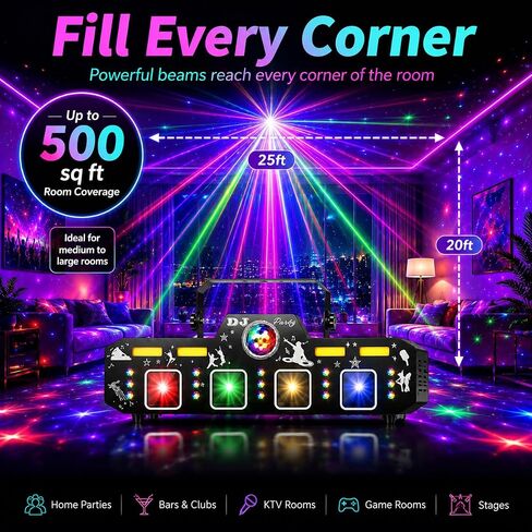 إضاءة حفلات دي جي 7 في 1 مع 129 تأثير إضاءة ديناميكي، ضوء غسيل RGB+UV، كرة ديسكو، ستروب ذهبي، صوت نشط، جهاز تحكم عن بعد وDMX512، إضاءة حفلات احترافية للمنزل، البار، النادي، المسرح in Kuwait