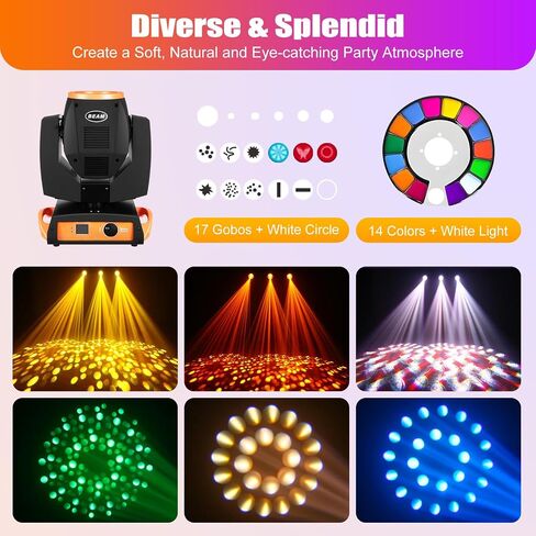 ضوء الرأس المتحرك، 17 مصباح شعاع Gobos RGBW، 14 لونًا LED رأس متحرك/ضوء DJ، DMX 512 16 قناة 230 وات، تحكم صوتي دوران متعدد الزوايا لحفلات ديسكو الزفاف في الكنيسة in Kuwait