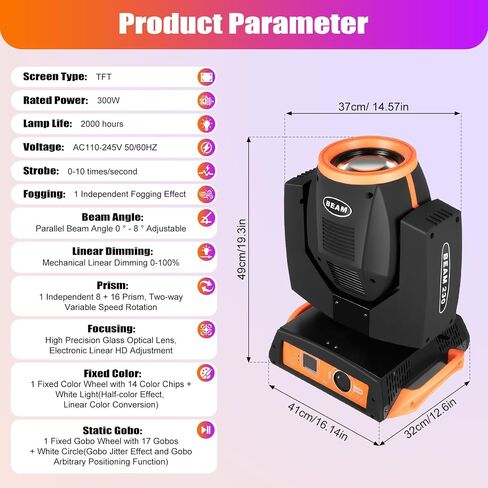 ضوء الرأس المتحرك، 17 مصباح شعاع Gobos RGBW، 14 لونًا LED رأس متحرك/ضوء DJ، DMX 512 16 قناة 230 وات، تحكم صوتي دوران متعدد الزوايا لحفلات ديسكو الزفاف في الكنيسة in Kuwait