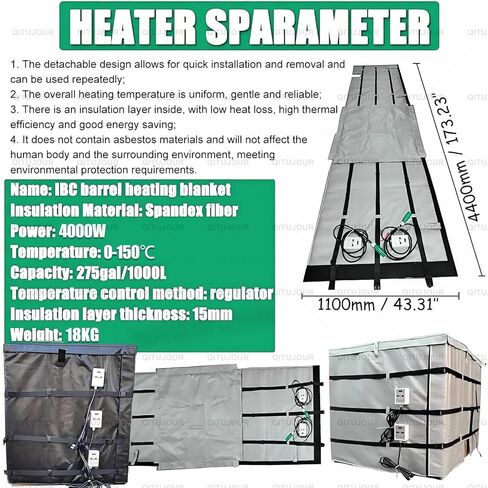 55/275 Gallon IBC Ton Barrel Heater, 2000W/4000W Drum Heating Blanket, Waterproof Insulation Materials, 30-302℉ Insulated Band Heater Pail Heater Barrel Heater for Honey Paint(Silver,275Gallon/1000L) in Kuwait