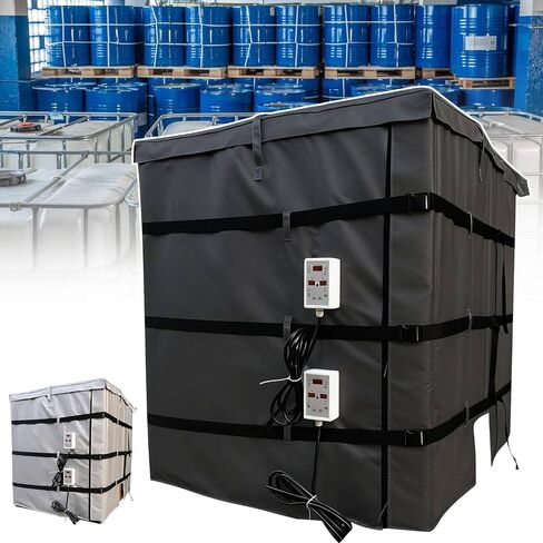 IBC Tote Heater بطانية، 55/275 جالون معزول دلو أكثر دفئًا لفصل الشتاء، غطاء كامل IBC Tote/Tank سخان بطانية زيت طبل سخان، سخان طبل معدني، درجة حرارة قابلة للتعديل 30-302 ℉ (أسود، 275 جالون/1000 لتر) in Kuwait