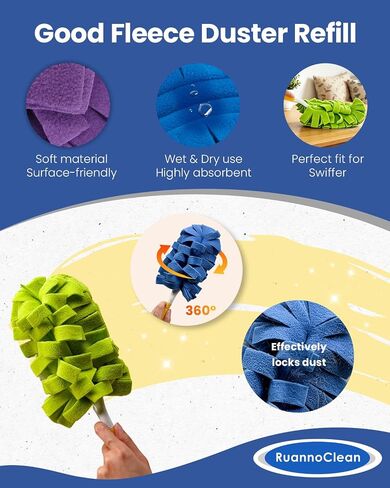 6 PCS Reusable Duster Refills Compatible with Swiffer, Washable Fleece Duster Pads 360 Heavy Duty Duster Refills for Fan, Window, Furniture, Floor Car Dust Cleaning (Handle is Not Included) in Kuwait