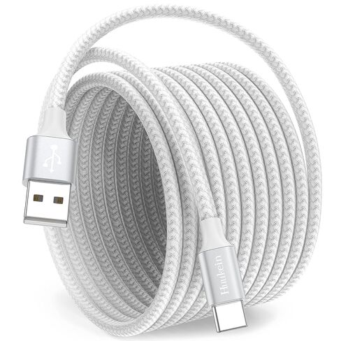 كابل Huukein أبيض USB A إلى USB C بطول 20 قدمًا، كابل USB C طويل جدًا شحن سريع، سلك شاحن USBC لهاتف iPhone 17 Air 16 15 Pro Max Plus، لهاتف Samsung Galaxy S21 Note 10 in Kuwait