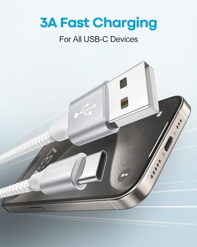 كابل Huukein أبيض USB A إلى USB C بطول 20 قدمًا، كابل USB C طويل جدًا شحن سريع، سلك شاحن USBC لهاتف iPhone 17 Air 16 15 Pro Max Plus، لهاتف Samsung Galaxy S21 Note 10 in Kuwait