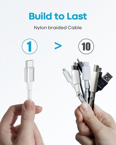 كابل Huukein أبيض USB A إلى USB C بطول 20 قدمًا، كابل USB C طويل جدًا شحن سريع، سلك شاحن USBC لهاتف iPhone 17 Air 16 15 Pro Max Plus، لهاتف Samsung Galaxy S21 Note 10 in Kuwait