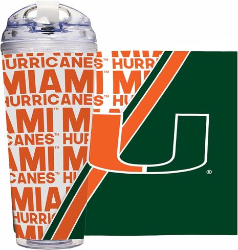 Rico Industries NCAA Miami Hurricanes - كوب أكريليك قياسي U سعة 24oz مع غطاء مفصلي، كوب مزدوج الجدار مرخص رسميًا مع قش in Kuwait