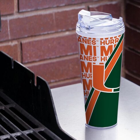 Rico Industries NCAA Miami Hurricanes - كوب أكريليك قياسي U سعة 24oz مع غطاء مفصلي، كوب مزدوج الجدار مرخص رسميًا مع قش in Kuwait