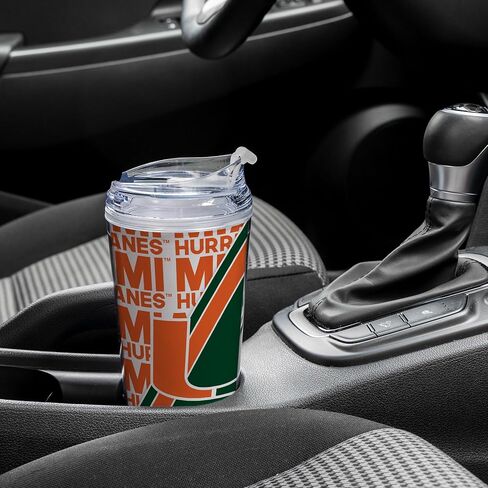 Rico Industries NCAA Miami Hurricanes - كوب أكريليك قياسي U سعة 24oz مع غطاء مفصلي، كوب مزدوج الجدار مرخص رسميًا مع قش in Kuwait