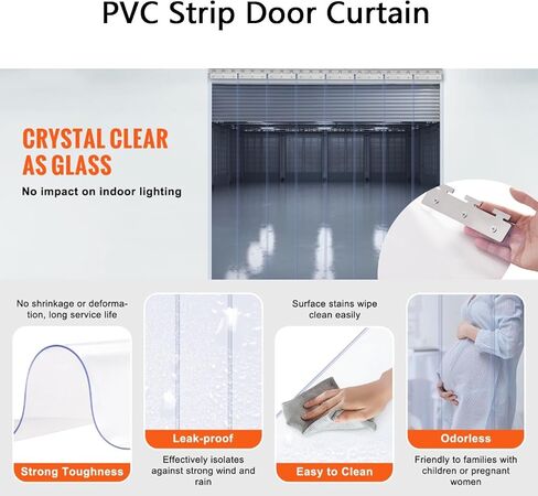 Clear PVC Strip Curtain - 1.2mm Thick Plastic Door Curtain for Refrigeration, Windproof & Dust-Proof Partition, Easy Install - Perfect for Commercial & Home Use,Clear,165x210cm/64.96x82.68in in Kuwait