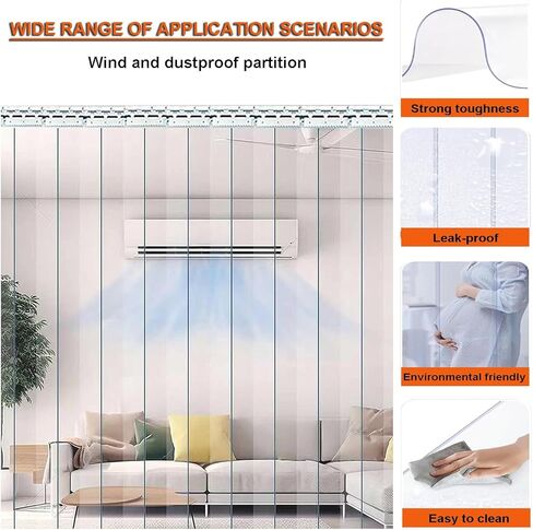 PVC Freezer Strip Curtain - Clear Vinyl Plastic Strips for Refrigeration, Easy-Hang Kit for Warehouses, Factories & Supermarkets - 240x270cm (94.49x106.3in),Size_Name,240x270cm/94.49x106.3in in Kuwait