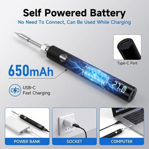 قلم عربة لحام كهربائي لاسلكي محمول، مجموعة لحام قابلة لإعادة الشحن 3 درجات حرارة مع شاشة LED، موصل عالمي 510 خيط، أداة لحام للمبتدئين لإصلاح الإلكترونيات، DIY ولوحة الدوائر in Kuwait
