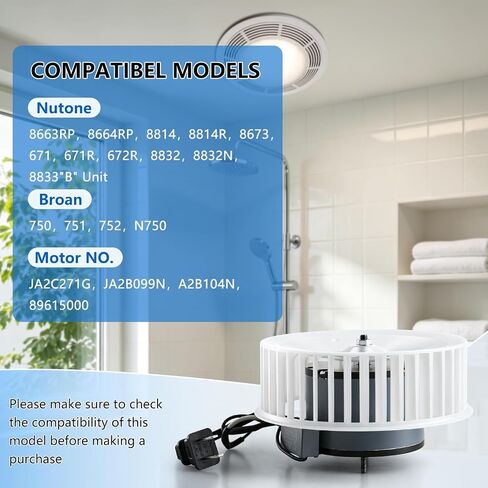 8663RP 8664RP Bathroom Fan Motor Replacement & Fan Blower Wheel Assembly, Replaces JA2B104N 97017705 Motor Fits for NuTone 8663RP 8664RP 8673 8814 8814R 671RB 672RB 8832N B Unit Broan 750 751 Ser in Kuwait