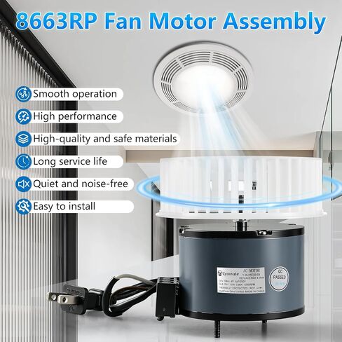 8663RP 8664RP Bathroom Fan Motor Replacement & Fan Blower Wheel Assembly, Replaces JA2B104N 97017705 Motor Fits for NuTone 8663RP 8664RP 8673 8814 8814R 671RB 672RB 8832N B Unit Broan 750 751 Ser in Kuwait