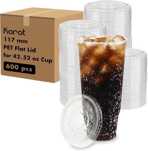Karat C-KCL117 PET Flat Lid, Fits 42-52 oz 117mm Diameter PP/Paper Cold Cup (Pack of 600) in Kuwait