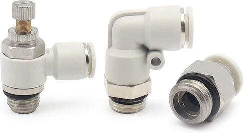 10 قطعة قطعة BSPP أبيض G 1/8 "1/4" 3/8 "1/2" BSPP ذكر x 4 6 8 10 12 مللي متر تركيب الأنابيب الهوائية صمام خنق ضاغط الهواء (10-G01) in Kuwait