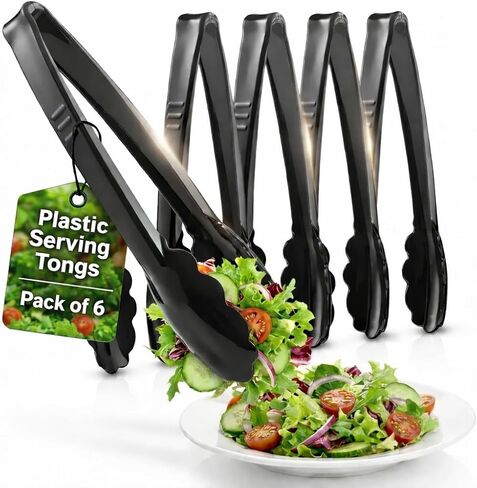 Plastic Tongs for Serving (Pack of 12) 9 Inch - Heavy-Duty Hard Plastic Reusable or Disposable Serving Tongs for Catering, Dinner Parties, Banquets, Buffets, Events, Weddings and Everyday Use, Black in Kuwait