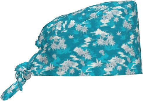 Blue White Palm Trees(1) Print Scrub Caps Women Men, Nurse Cap Surgical Caps Scrub Hats for Women Men, Adjustable Working Cap with Sweatband in Kuwait