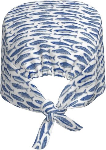 Blue White Vintage Fish Print Scrub Caps Women Men, Nurse Cap Surgical Caps Scrub Hats for Women Men, Adjustable Working Cap with Sweatband in Kuwait