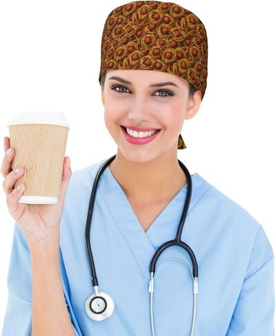 قبعات فرك كلاسيكية مطبوعة على كرات اللحم للنساء والرجال، قبعة ممرضة، قبعات جراحية، قبعات فرك للنساء والرجال، قبعة عمل قابلة للتعديل مع عصابة رأس سوداء in Kuwait