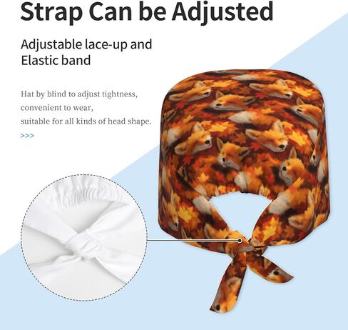 Autumn Maple Leaf Fox Print Scrub Caps Women Men, Nurse Cap Surgical Caps Scrub Hats for Women Men, Adjustable Working Cap with Sweatband Black in Kuwait