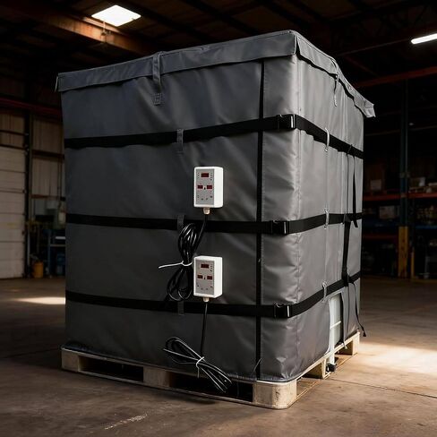Professional IBC Tote/Tank Heater Blanket, Full Cover IBC Tote/Tank Heater Blanket, 0~150°C/32-302℉ Temperature Controller, Waterproof Insulation Materials, Fireproof Silicone(Black,275Gallon/1000L) in Kuwait