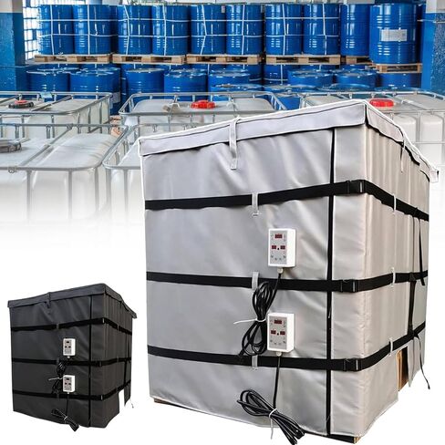 55/275Gallon IBC Metal Drum Heater, Full Cover Heating Tank, Oil Drum Thermal Blanket, 30-302℉ Versatile Heating Tape for Optimal Temperature Maintenance in IBC Plastic Tanks(Silver,275Gallon/1000L) in Kuwait