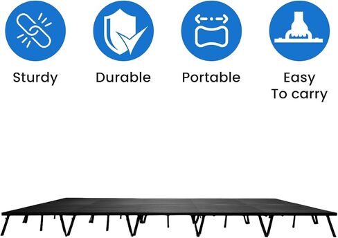 8'x16' Portable Stage, 8 Decks, Adjustable Height 17-28" | 8-deck stage (8'x16'), aluminum, 3400 lb cap/deck. US-patented 5-leg design. Tool-free 60-sec setup, folds flat. in Saudi Arabia
