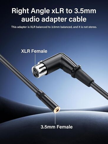 كابل محول الزاوية اليمنى XLR إلى 1/8، كابل صوت ستيريو أنثى 90 درجة XLR إلى 3.5 مم TRS أنثى لميكروفون خلاط مكبر الصوت (0.3 متر/1 قدم) in Kuwait